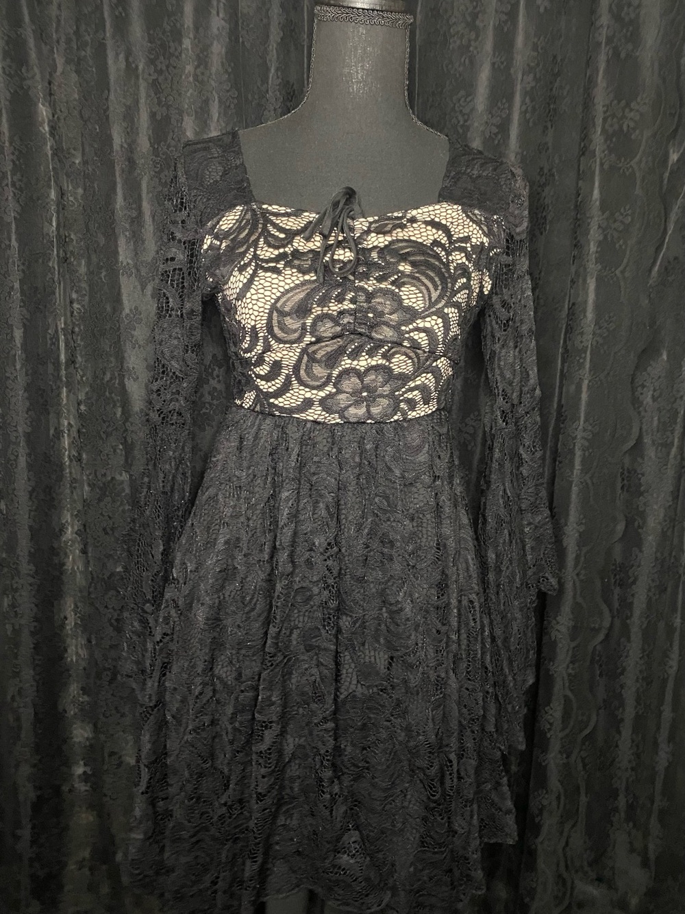 Gothic Lace Bat Sleeve Dress